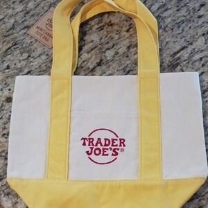 Trader Joe's Yellow & White Mini Canvas Tote Bag